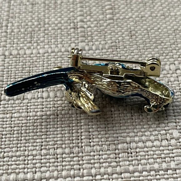 Vintage Pin Blue Bird on Gold Tone Tree Branch Bird Brooch Vintage Jewelry - Picture 11 of 13